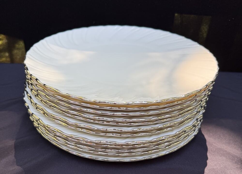 Vintage Set of 12 LENOX WEATHERLY Fine China 10 3/8" DINNER PLATES Platinum EUC